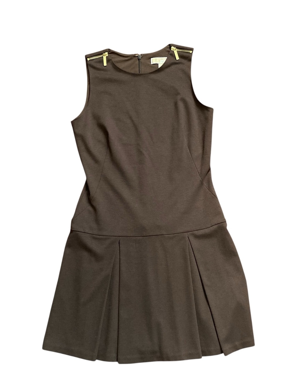 Michael Kors Sleeveless Drop Waist Pleated Dress Women’s 8 Chocolate Brown